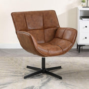 Brown PU Leather Swivel Accent Chair 360° Tub Armchair - Kwikley