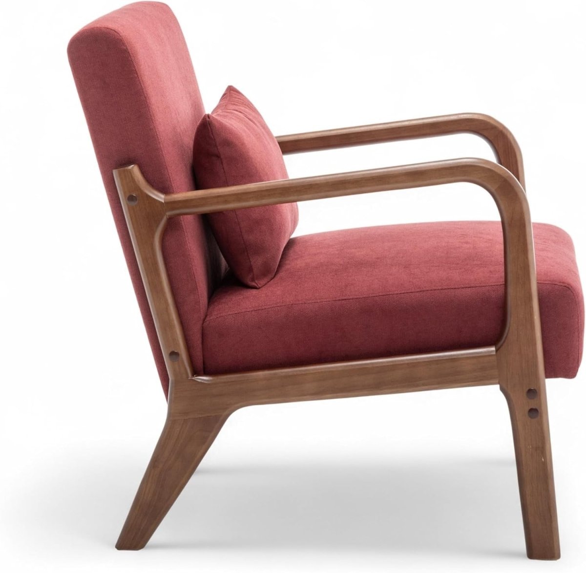 Burgundy Cotton Accent Chair – Solid Wood Armchair w/ Lumbar Cushion - Kwikley