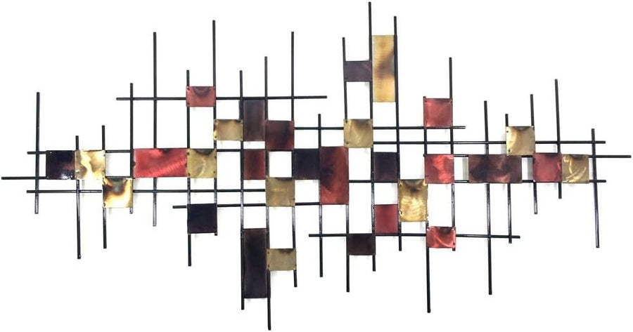 Burnt Bronze Abstract Metal Grid Wall Art Sculpture 62x120cm Decor - Kwikley