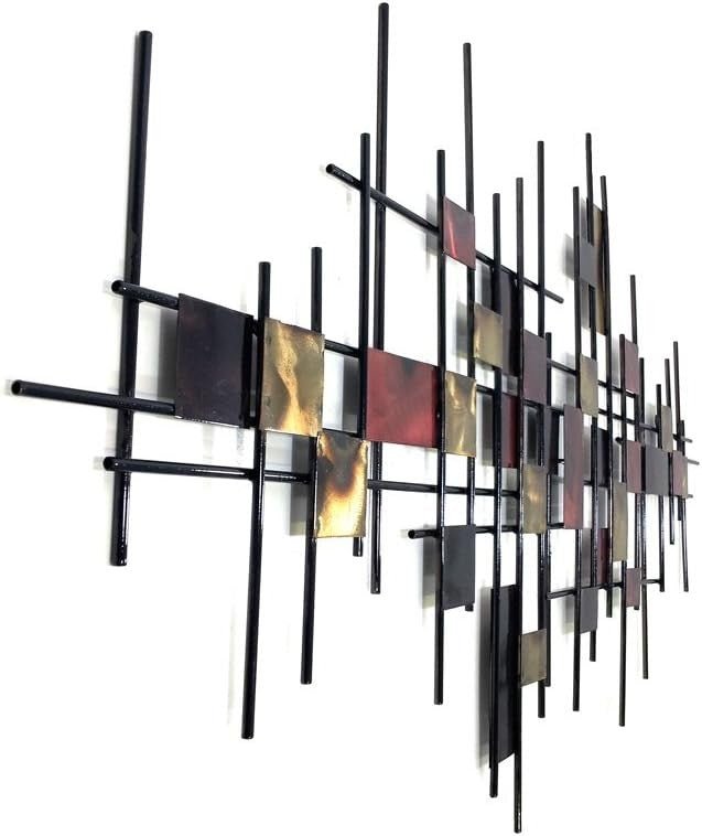 Burnt Bronze Abstract Metal Grid Wall Art Sculpture 62x120cm Decor - Kwikley