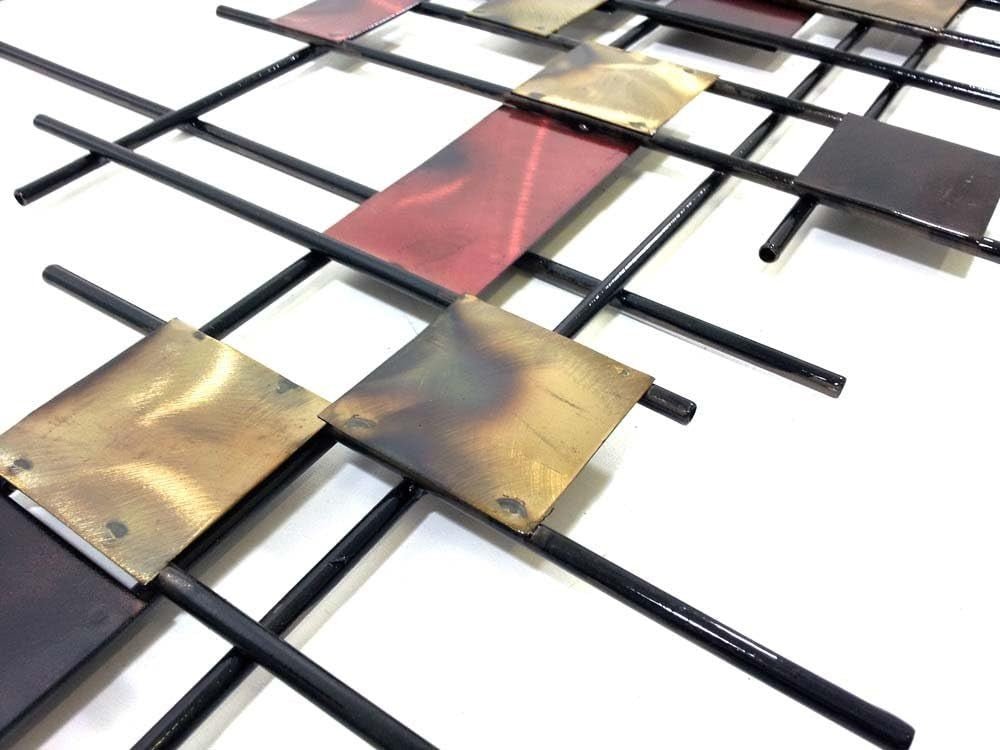 Burnt Bronze Abstract Metal Grid Wall Art Sculpture 62x120cm Decor - Kwikley