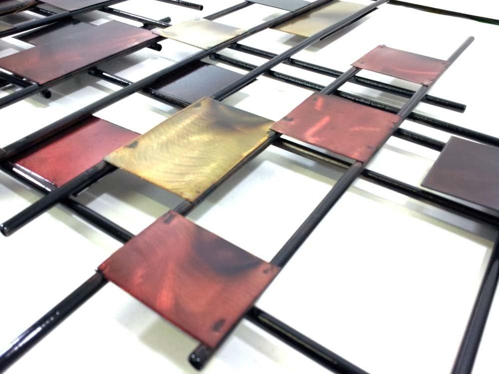 Burnt Bronze Abstract Metal Grid Wall Art Sculpture 62x120cm Decor - Kwikley