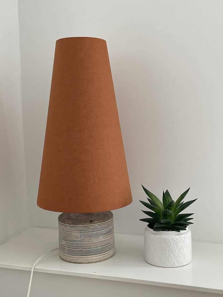 Burnt Orange Extra Tall Cone Lampshade 100% Linen 50cm Textured Handmade - Kwikley