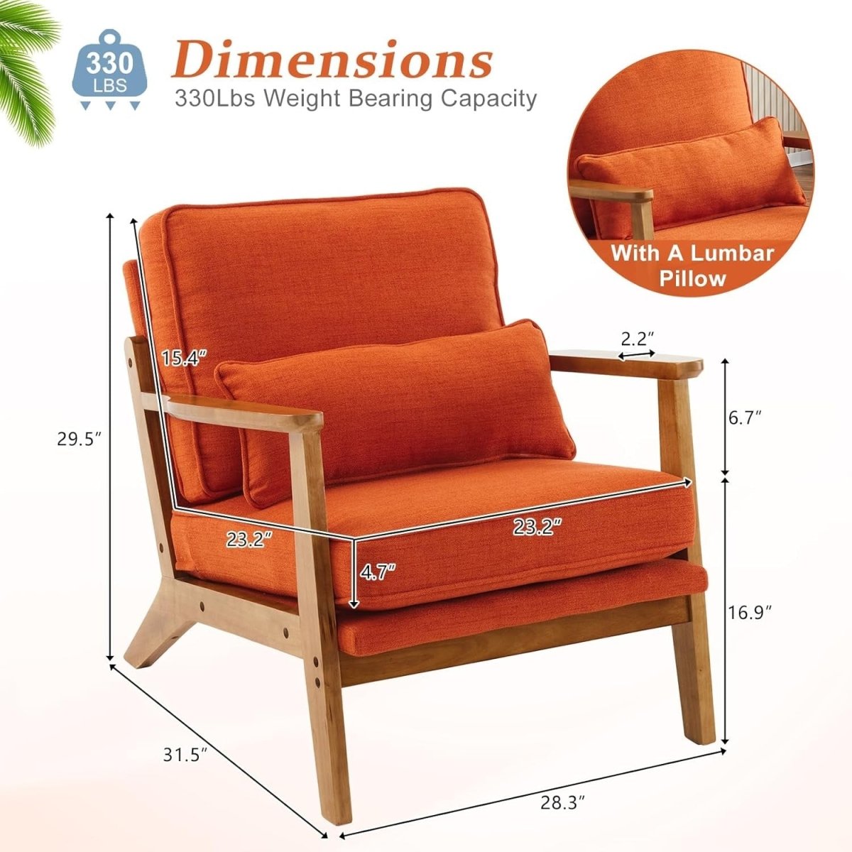 Burnt Orange Fabric Accent Chair – Solid Wood Lounge Armchair - Kwikley