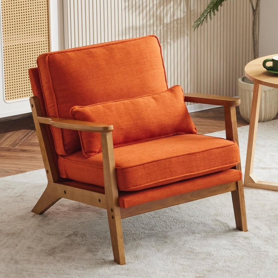 Burnt Orange Fabric Accent Chair – Solid Wood Lounge Armchair - Kwikley