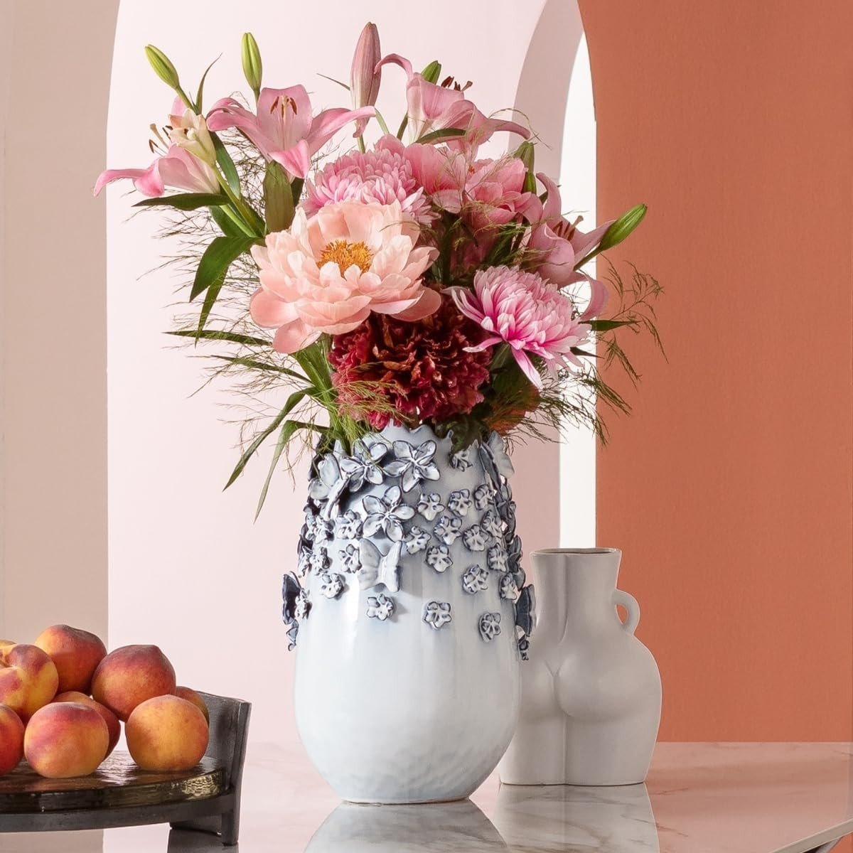 Butterfly Ceramic Vase 35cm Light Blue Sculptural Flower Home Decor - Kwikley