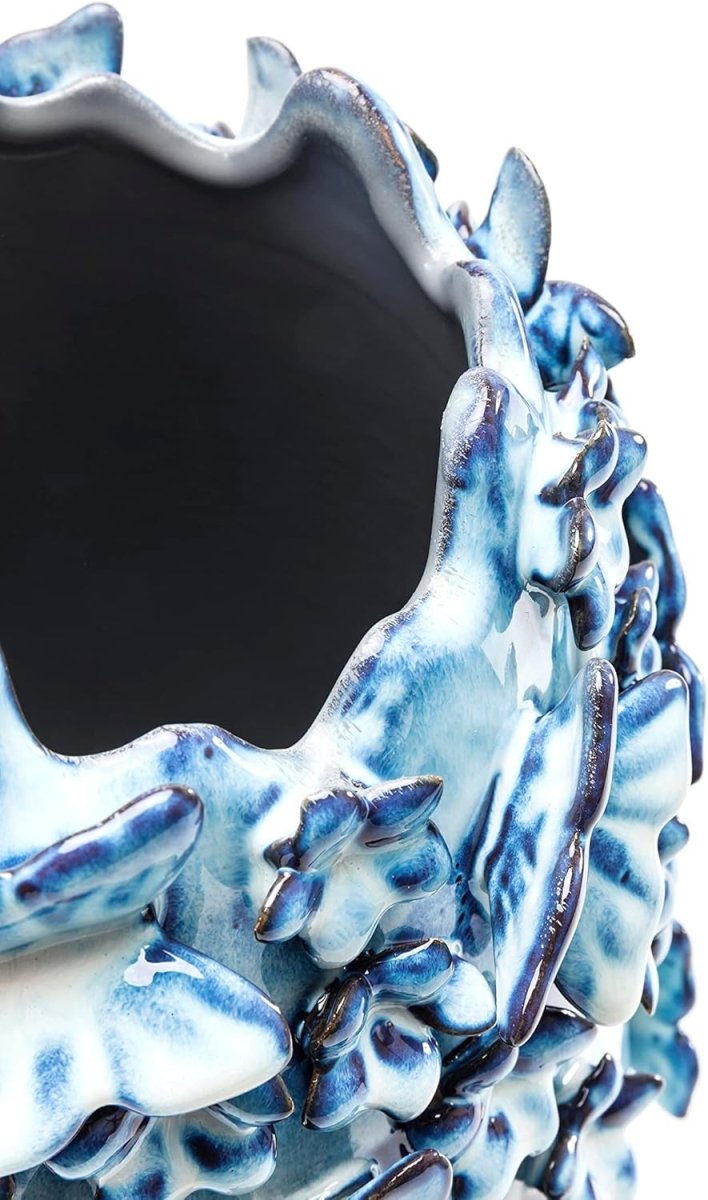Butterfly Ceramic Vase 35cm Light Blue Sculptural Flower Home Decor - Kwikley