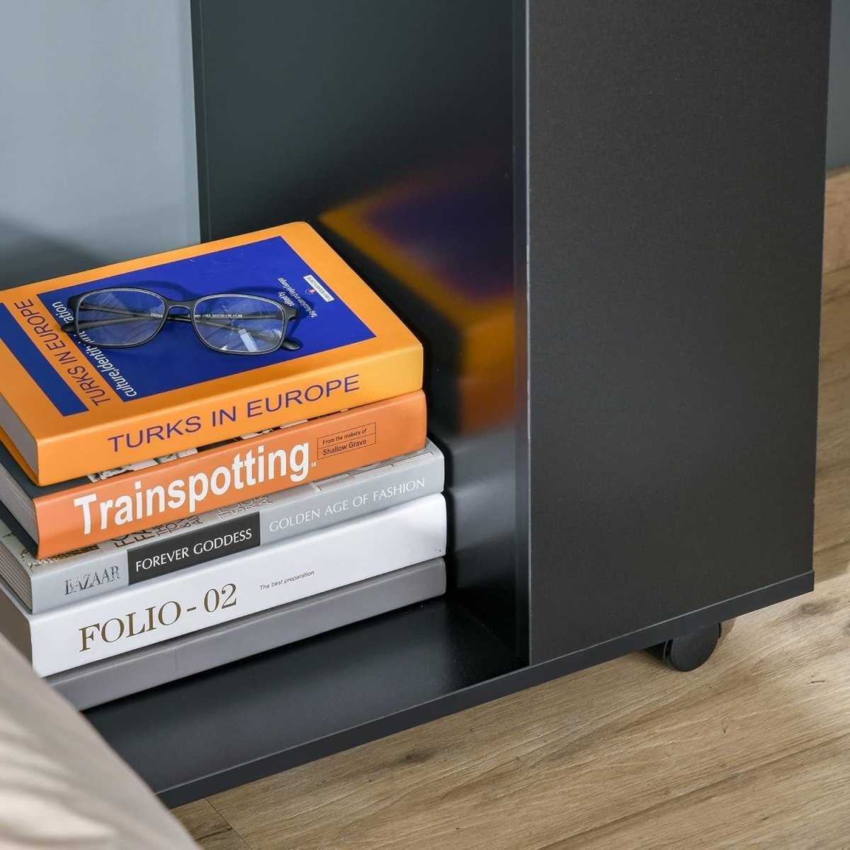 C - Shape Sofa Side Table on Wheels | Mobile Laptop Desk with Storage Shelf - Kwikley