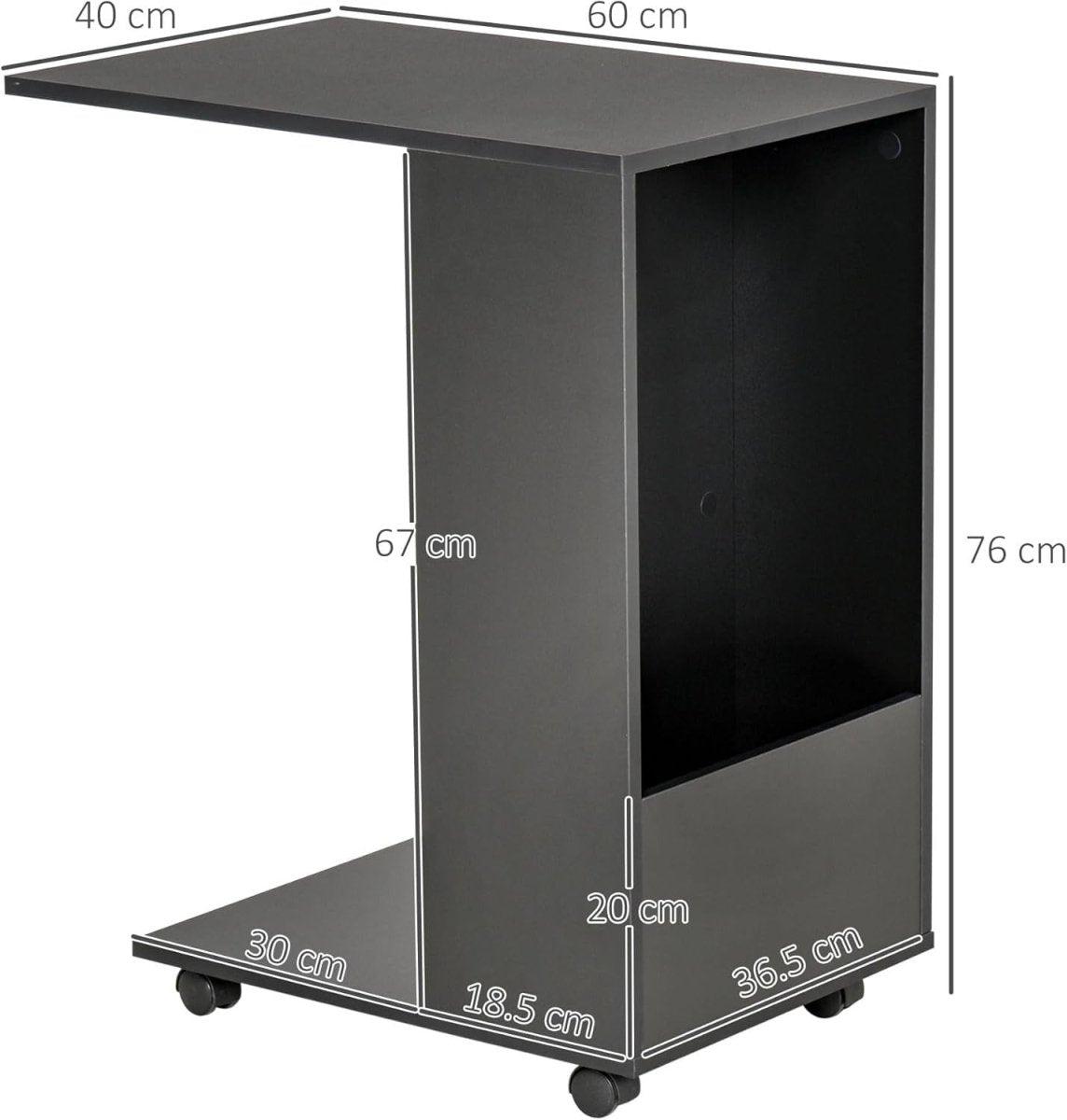 C - Shape Sofa Side Table on Wheels | Mobile Laptop Desk with Storage Shelf - Kwikley