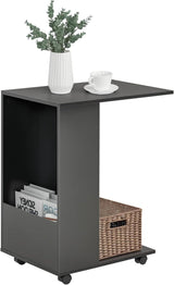 C-Shape Sofa Side Table on Wheels | Mobile Laptop Desk with Storage Shelf