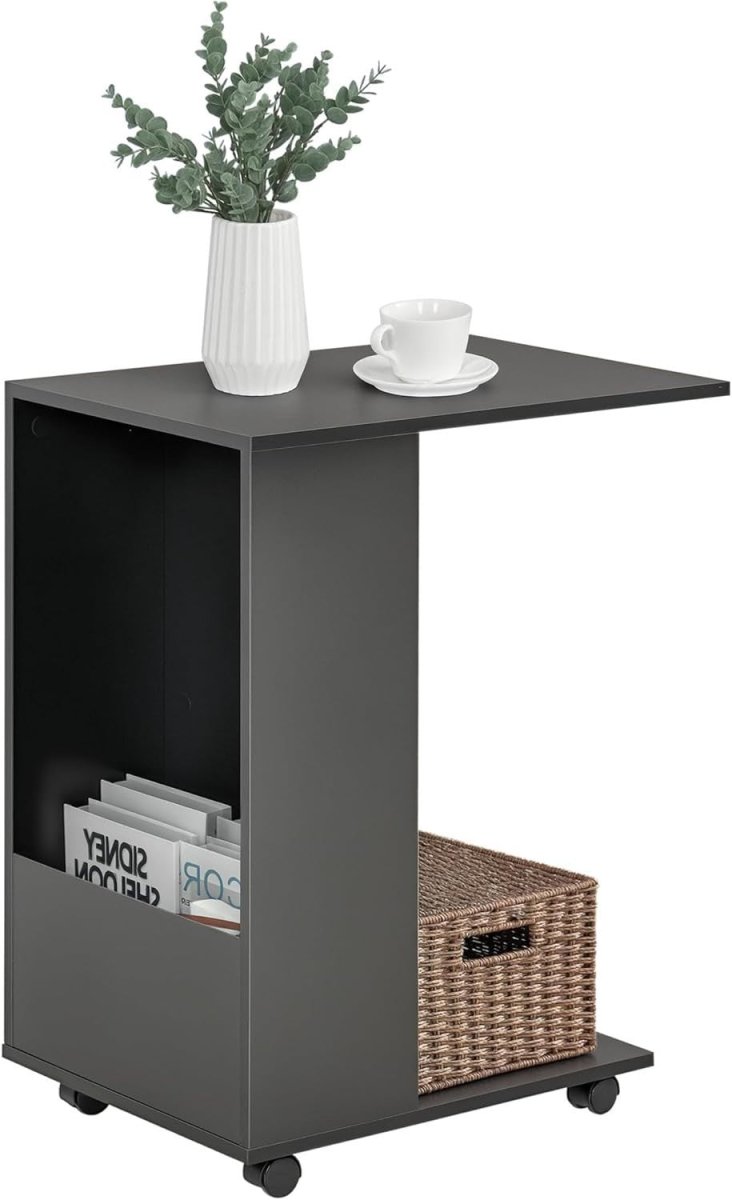 C - Shape Sofa Side Table on Wheels | Mobile Laptop Desk with Storage Shelf - Kwikley