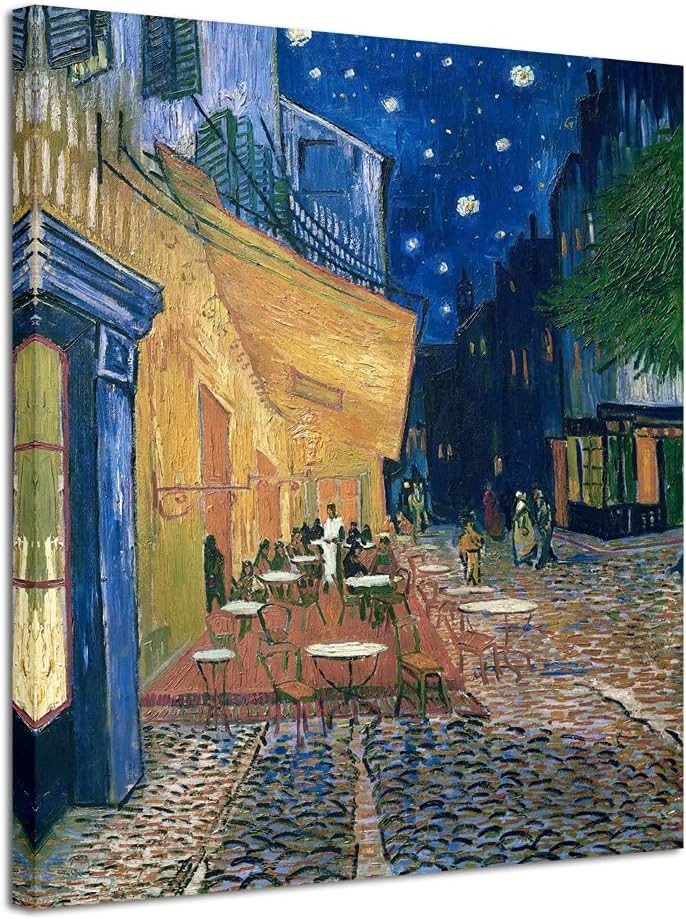 Cafe Terrace at Night Canvas Wall Art Framed 60x50cm Print - Kwikley