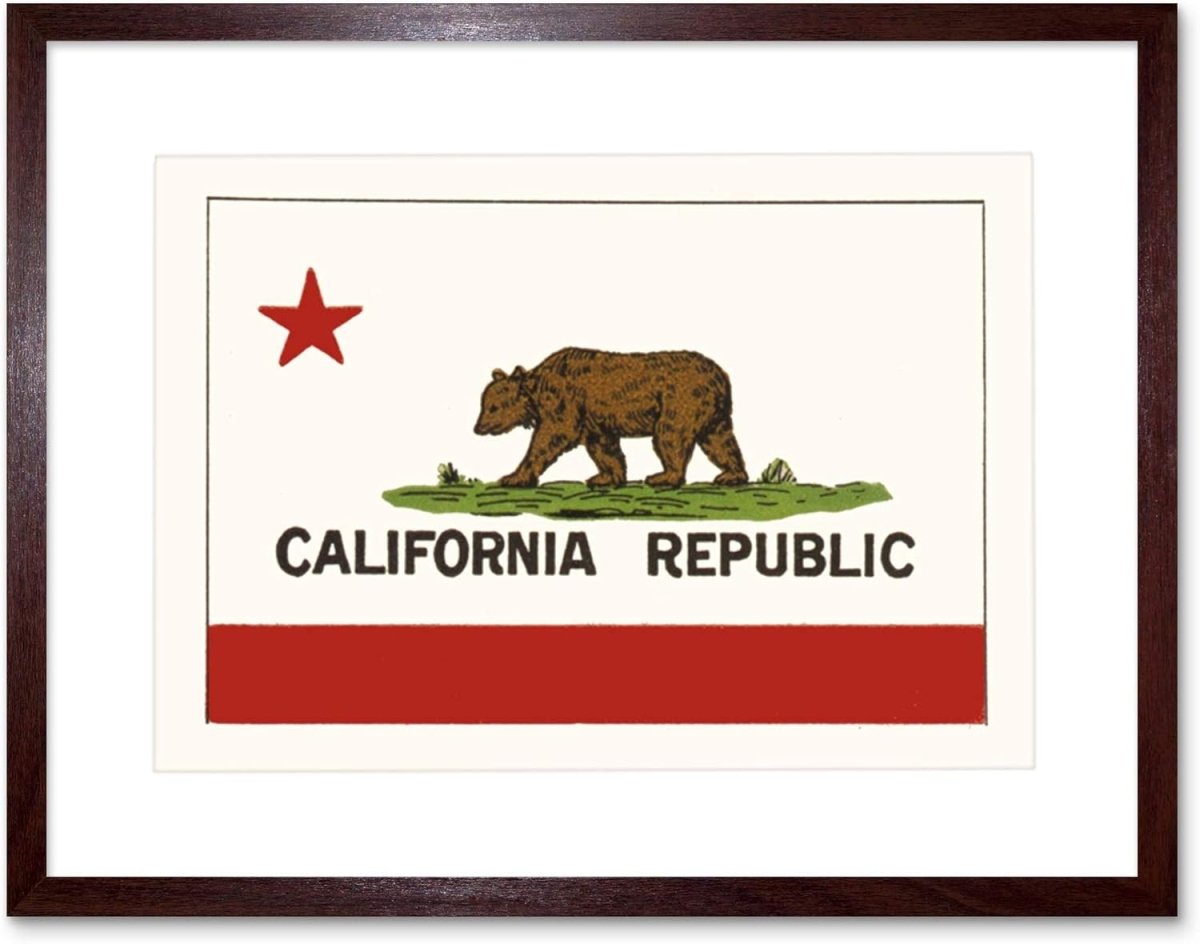 California State Bear Flag Framed Wall Art Print 12×16″ Decor - Kwikley