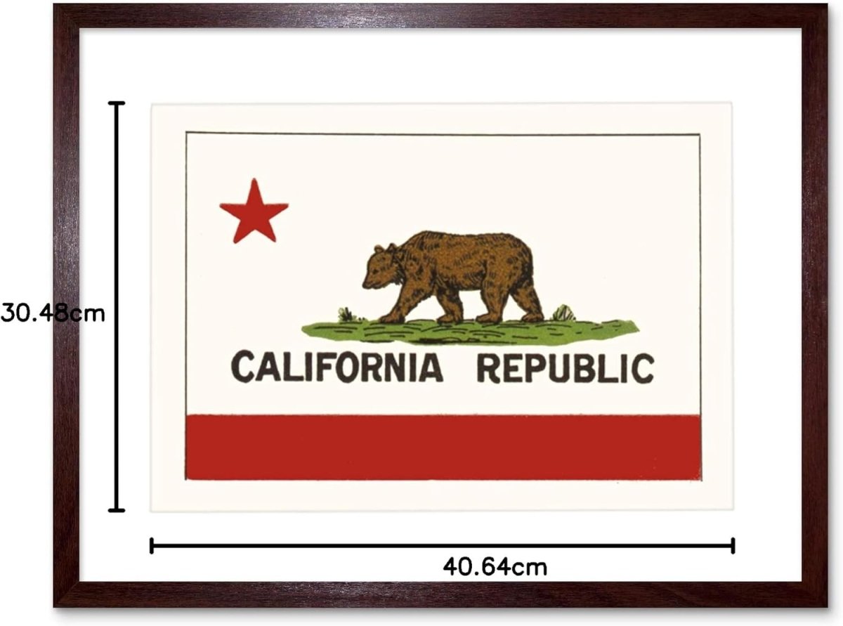 California State Bear Flag Framed Wall Art Print 12×16″ Decor - Kwikley