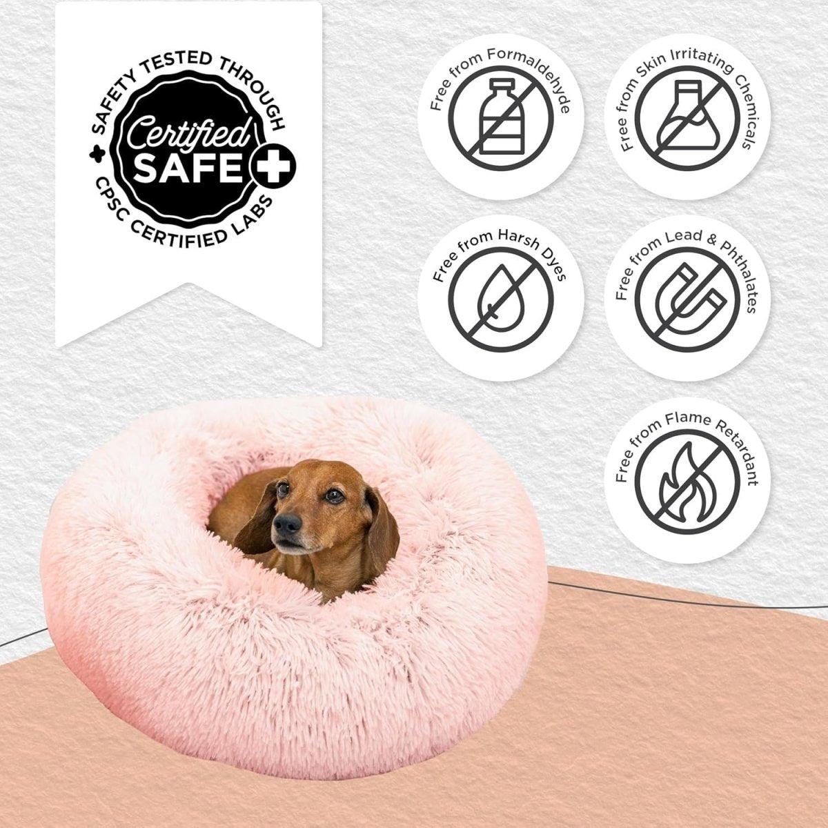 Calming Donut Dog Bed 23x23 Pink Shag Anti Anxiety Small - Kwikley