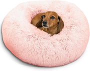 Calming Donut Dog Bed 23x23 Pink Shag Anti Anxiety Small - Kwikley