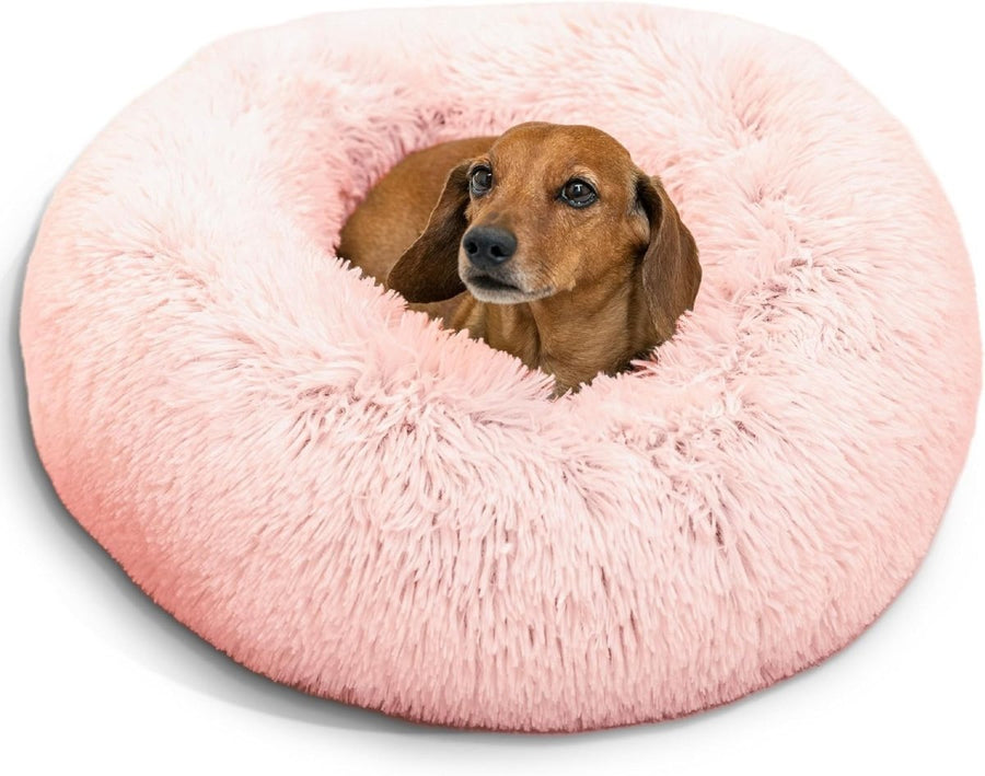 Calming Donut Dog Bed 23x23 Pink Shag Anti Anxiety Small - Kwikley
