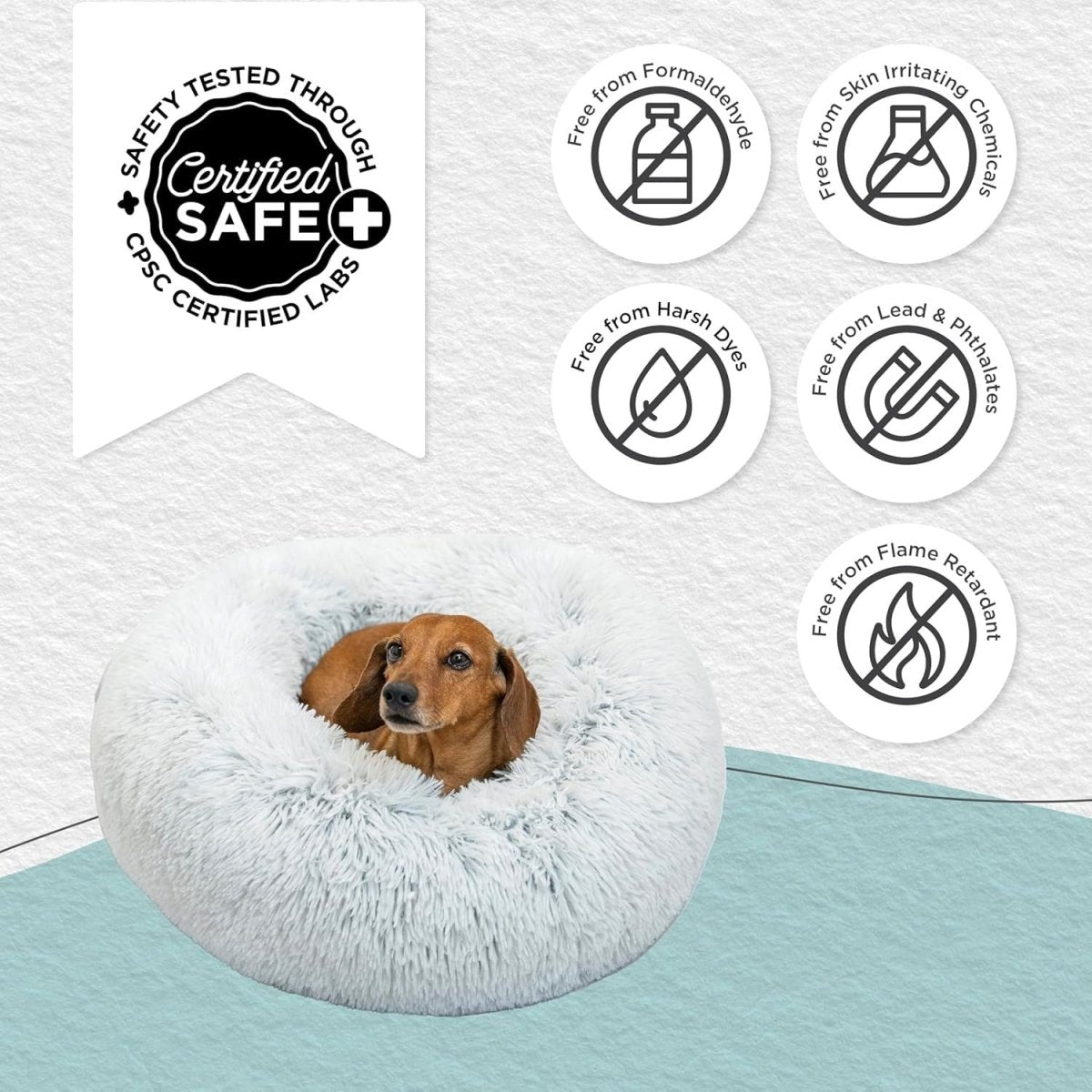 Calming Donut Dog Bed 36x36 Shag Fur Anti Anxiety Large Frost - Kwikley