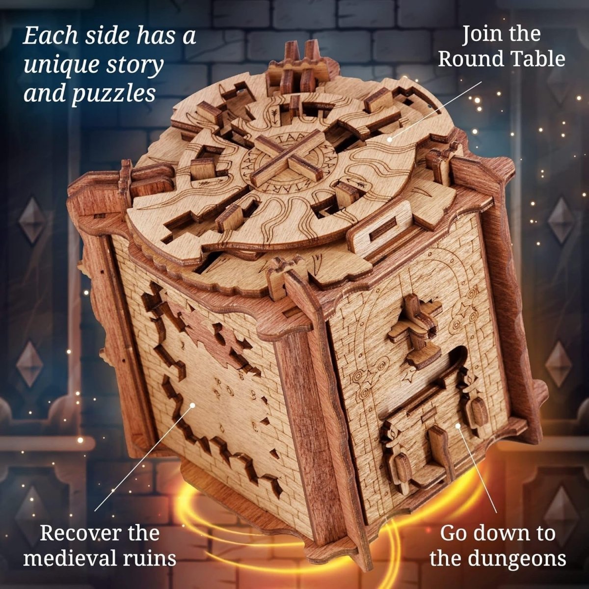 Camelot Escape Room Puzzle Box 3D Wooden Brain Teaser Gift for Adults - Kwikley