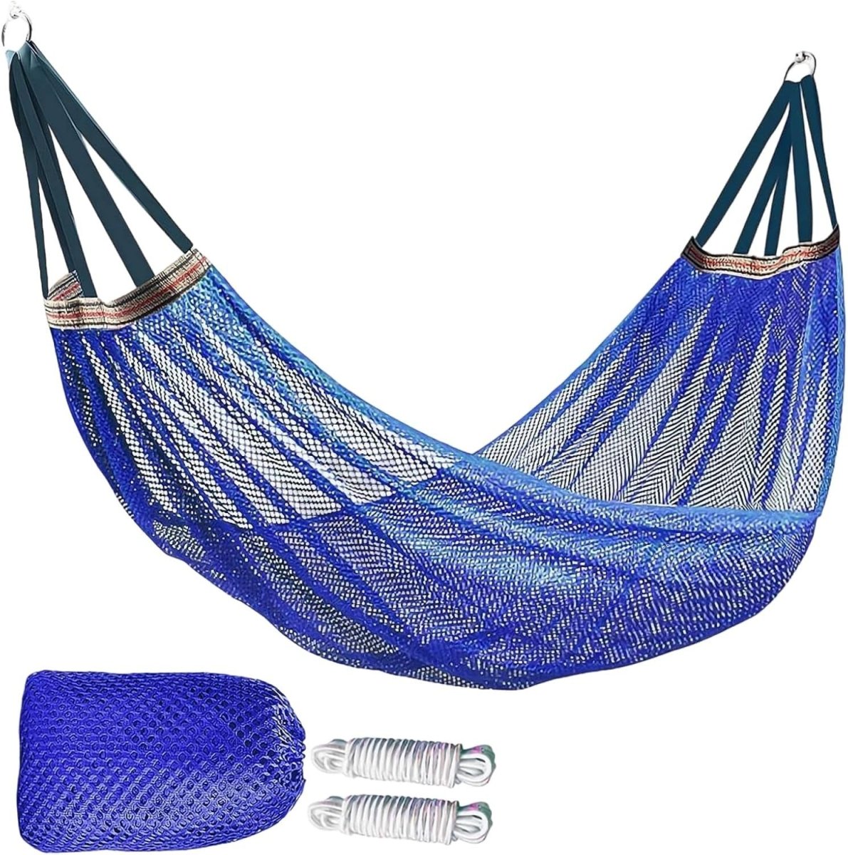 Camping Hammock Blue Nylon Mesh Rope Swing Portable 100kg Load - Kwikley