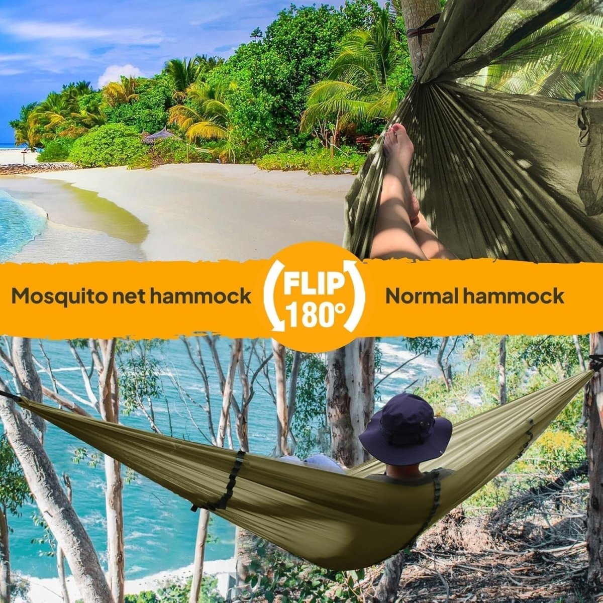 Camping Hammock with Mosquito Net 300kg Load XL 300x200cm Outdoor Travel Gear - Kwikley