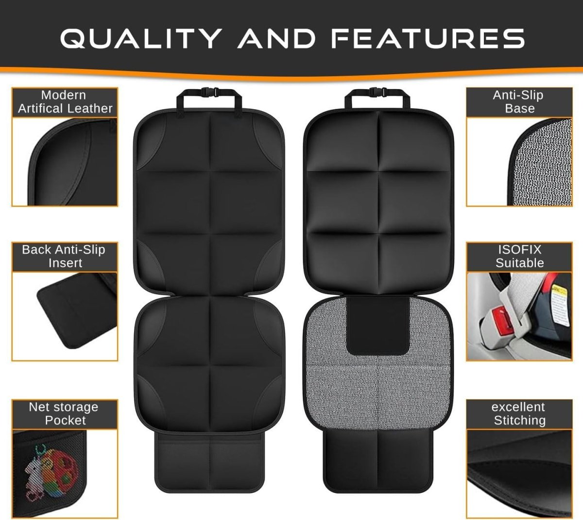 Car Seat Protector for Child Car Seats ISOFIX Waterproof Storage Pockets - Kwikley