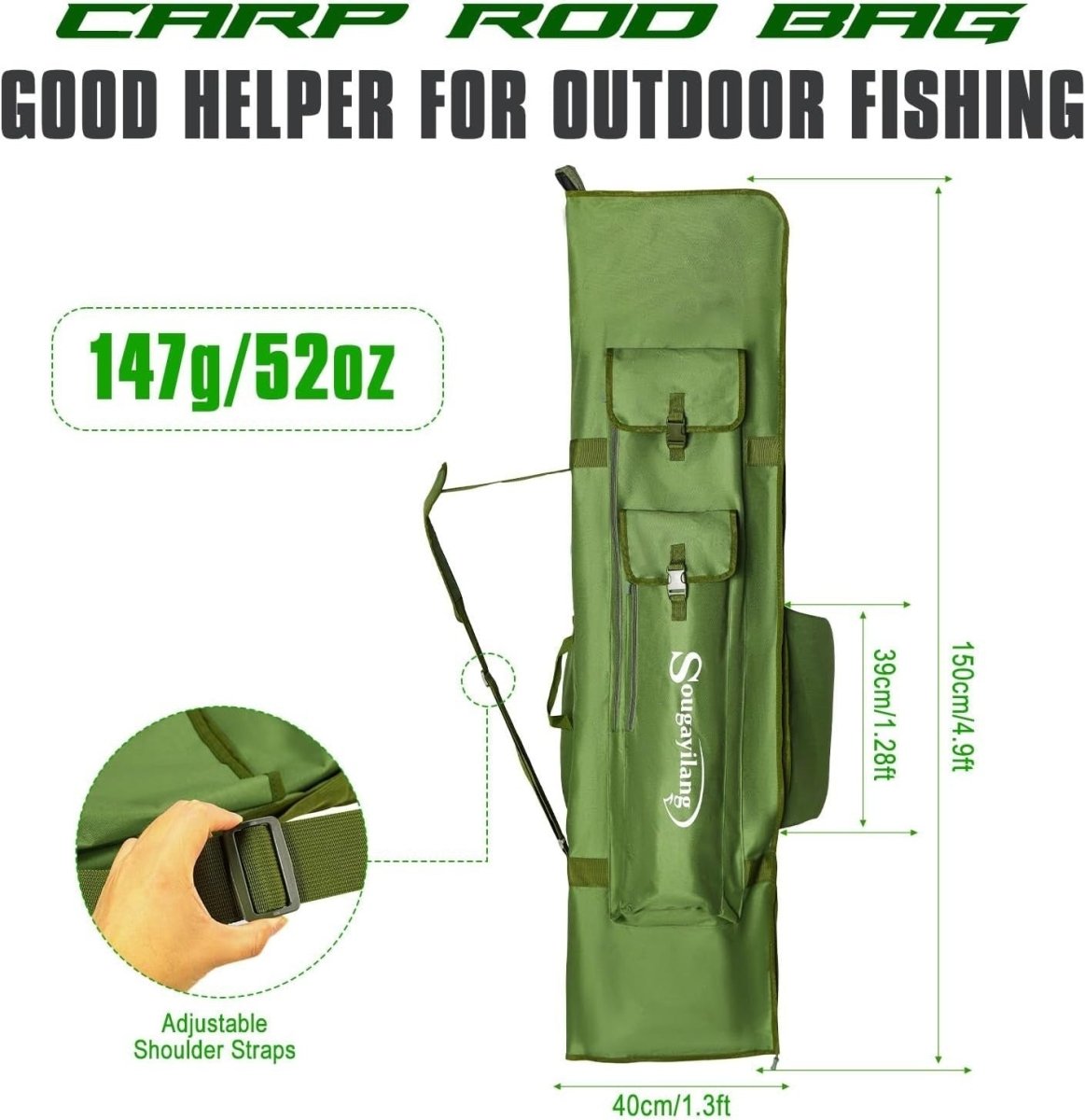 Carp Fishing Rod & Reel Bag 4+4 Padded Waterproof Holdall - Kwikley