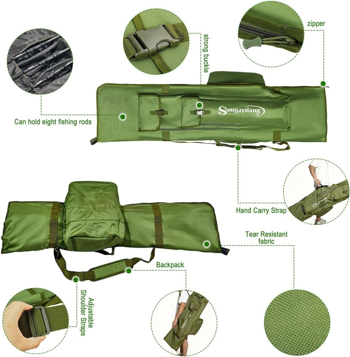 Carp Fishing Rod & Reel Bag 4+4 Padded Waterproof Holdall - Kwikley
