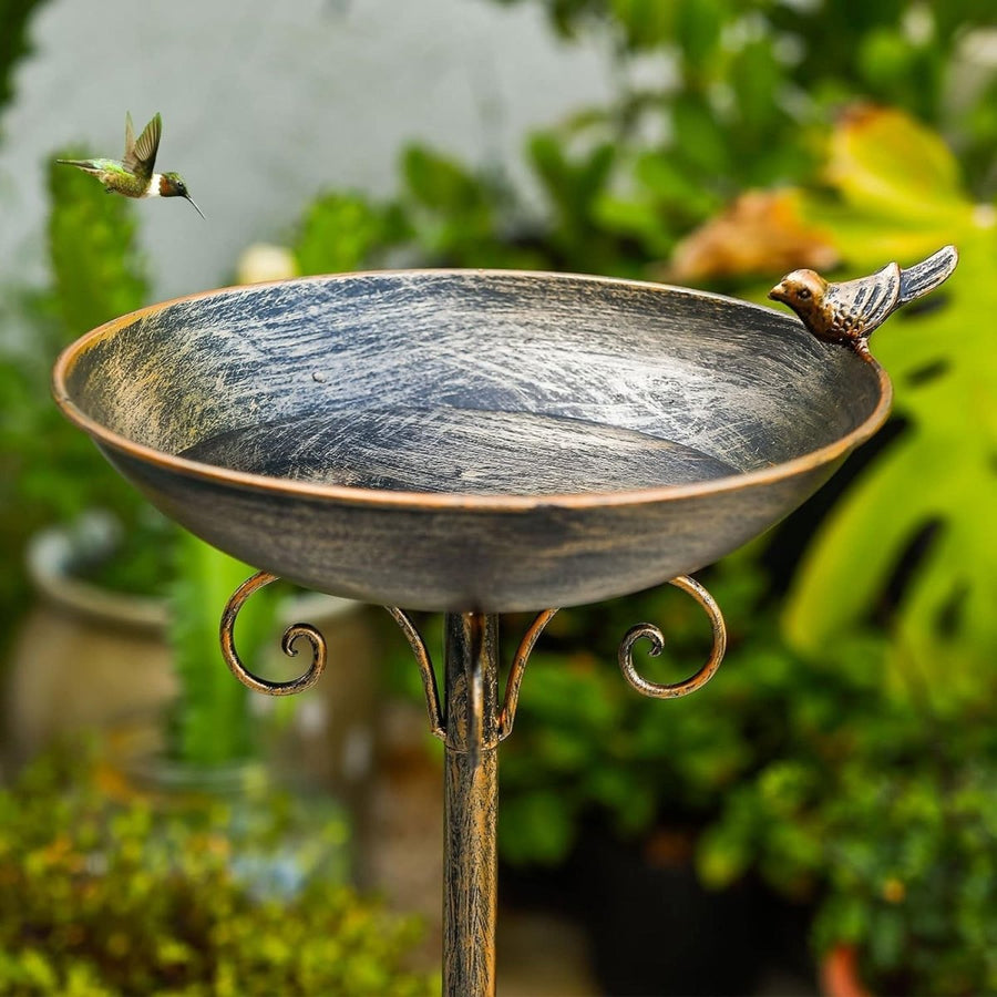 Cast Iron Bird Bath 27.6” Pedestal | Vintage Metal Feeder Garden Decoration - Kwikley