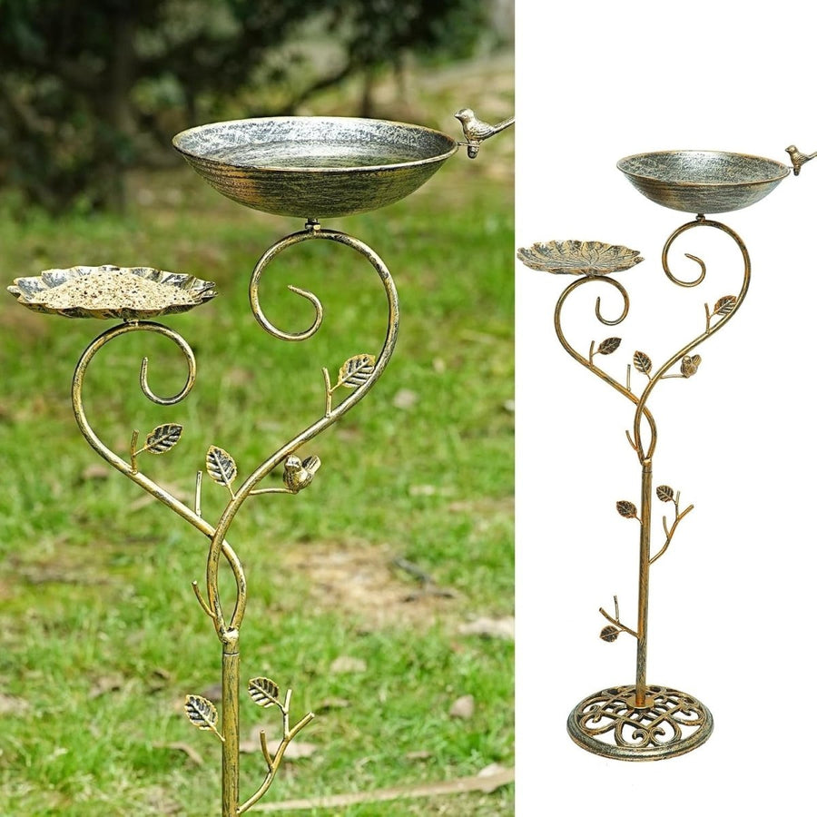 Cast Iron Bird Bath 37” Pedestal 2 - in - 1 Feeder Tray | Vintage Garden Metal Decor - Kwikley