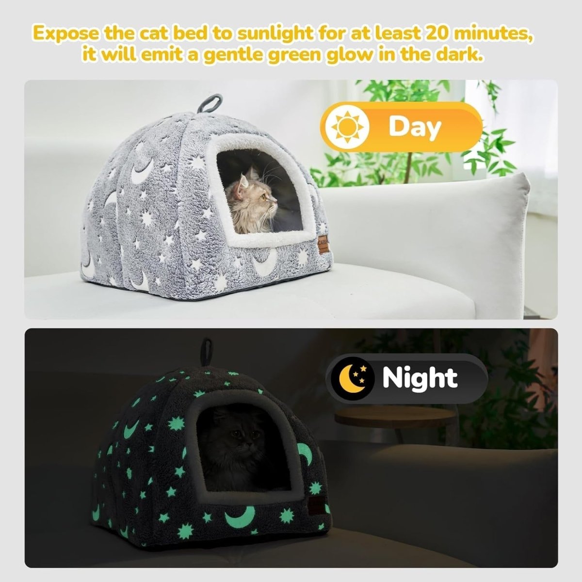 Cat Bed Cave Tent Glow Plush Pet House Washable Cushion 45x45x40cm - Kwikley