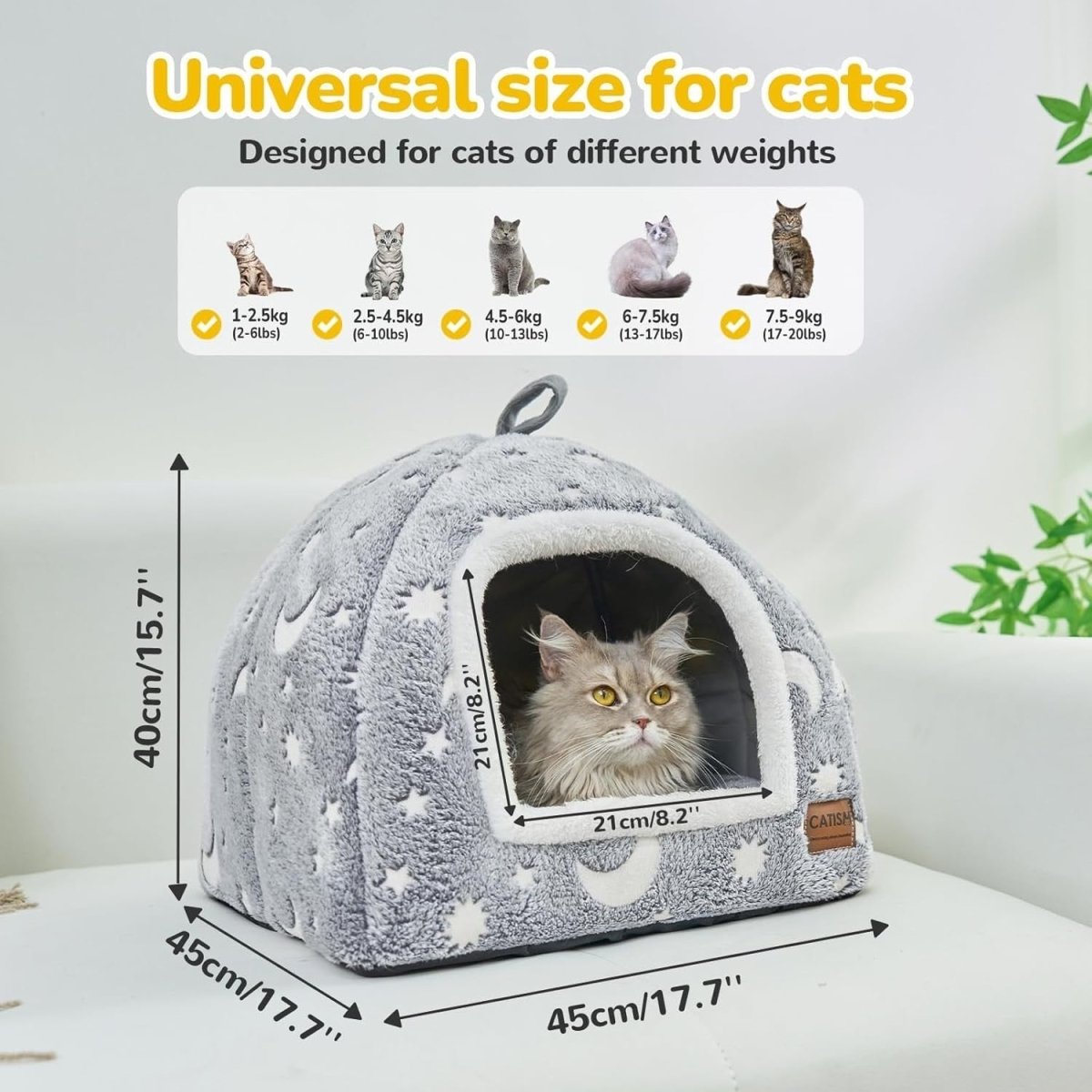 Cat Bed Cave Tent Glow Plush Pet House Washable Cushion 45x45x40cm - Kwikley