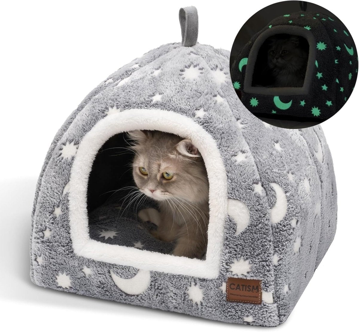 Cat Bed Cave Tent Glow Plush Pet House Washable Cushion 45x45x40cm - Kwikley