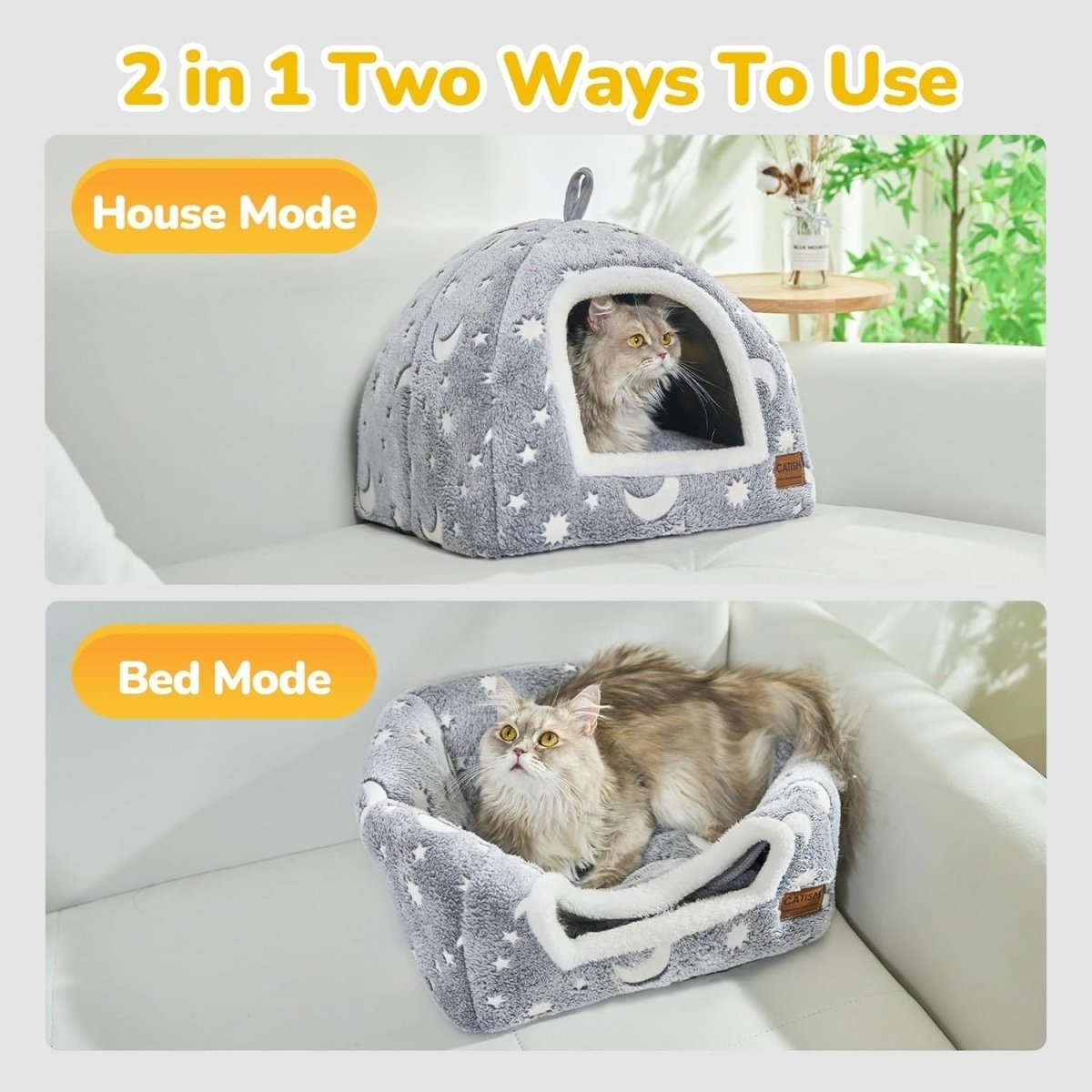 Cat Bed Cave Tent Glow Plush Pet House Washable Cushion 45x45x40cm - Kwikley