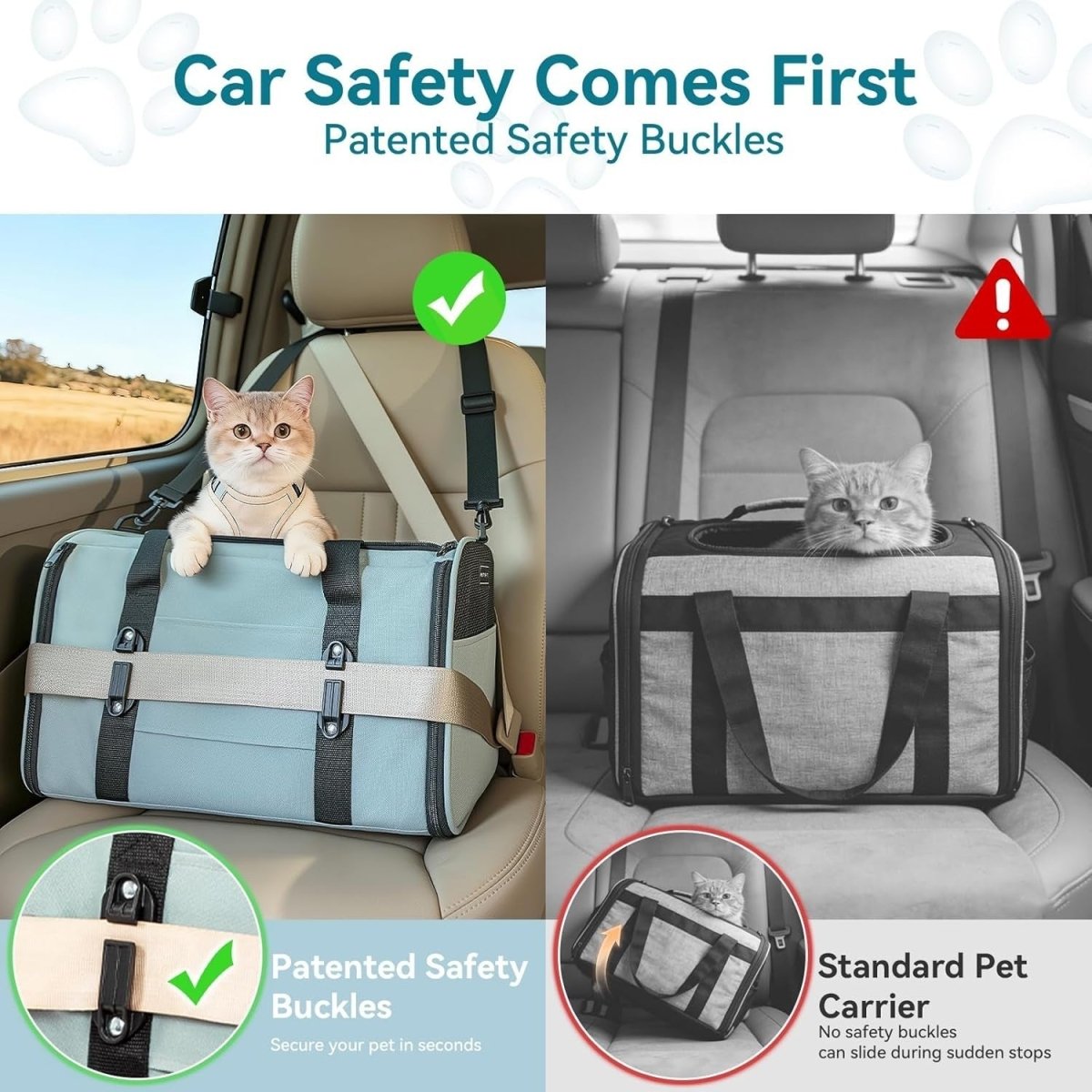 Cat Car Carrier Escape Proof Travel Seat Secure Pet Carrier Green - Kwikley