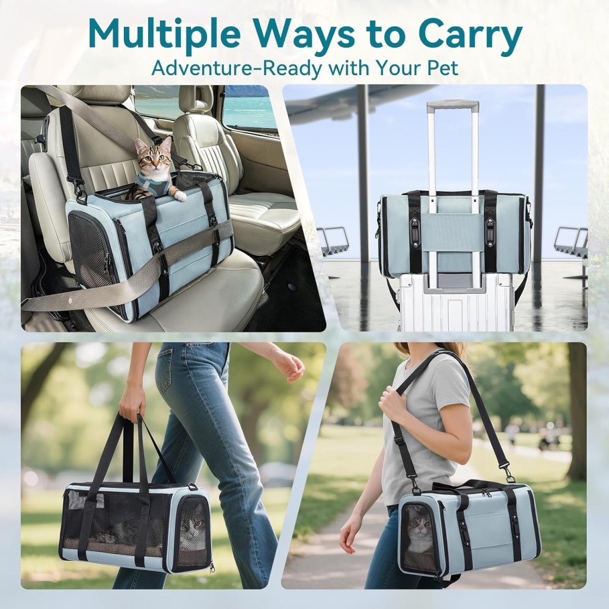 Cat Car Carrier Escape Proof Travel Seat Secure Pet Carrier Green - Kwikley