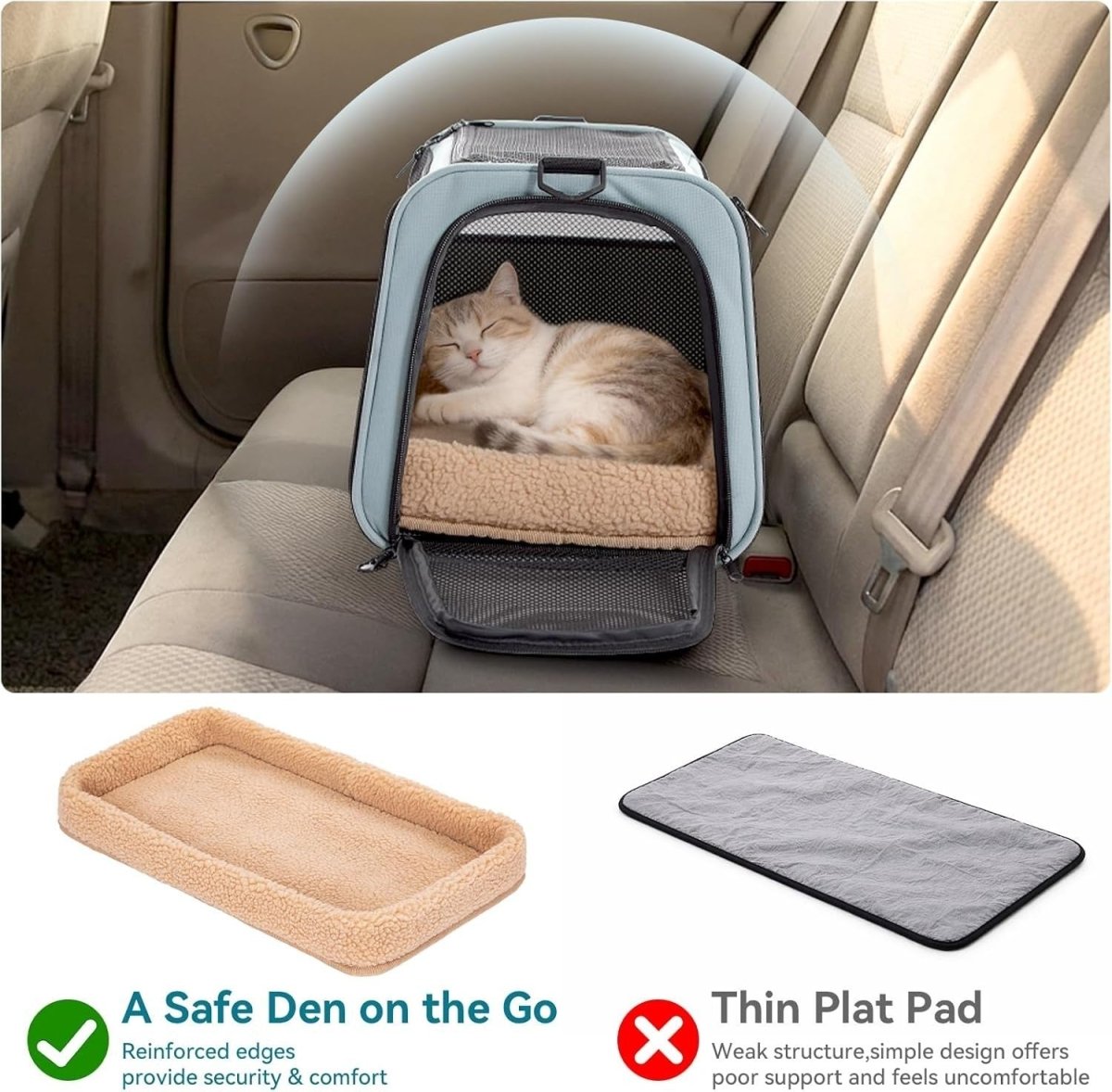 Cat Car Carrier Escape Proof Travel Seat Secure Pet Carrier Green - Kwikley