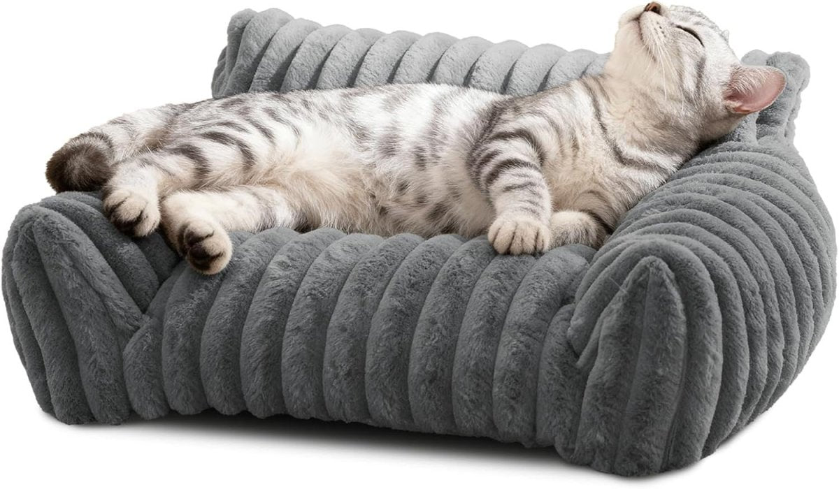 Cat Sofa Bed 60x45cm Faux Fur Pet Couch Washable Cover Non Slip - Kwikley