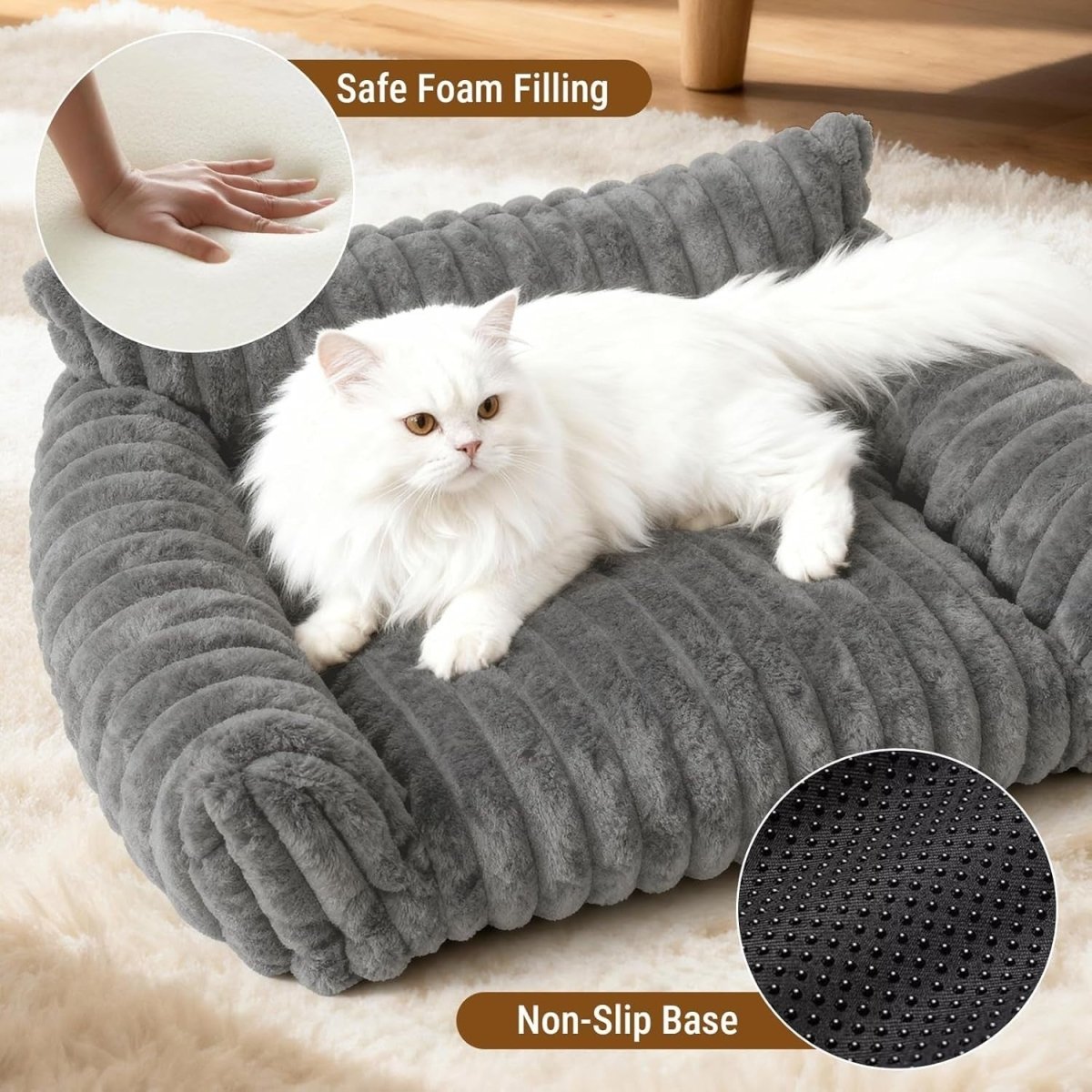 Cat Sofa Bed 60x45cm Faux Fur Pet Couch Washable Cover Non Slip - Kwikley