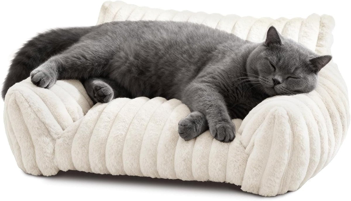 Cat Sofa Bed 60x45cm Faux Fur Pet Couch Washable Cover Non Slip White - Kwikley