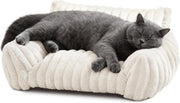 Cat Sofa Bed 60x45cm Faux Fur Pet Couch Washable Cover Non Slip White - Kwikley