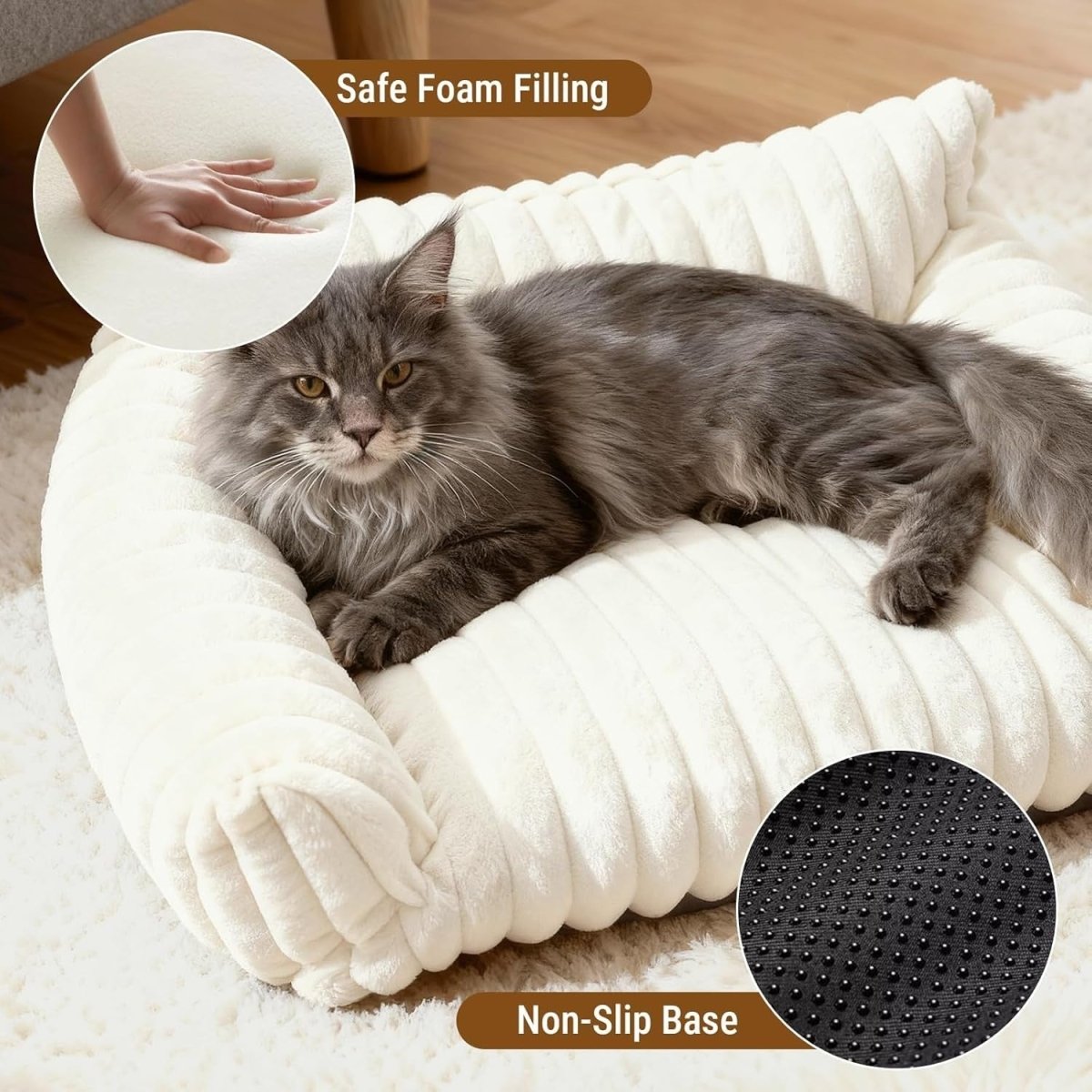Cat Sofa Bed 60x45cm Faux Fur Pet Couch Washable Cover Non Slip White - Kwikley