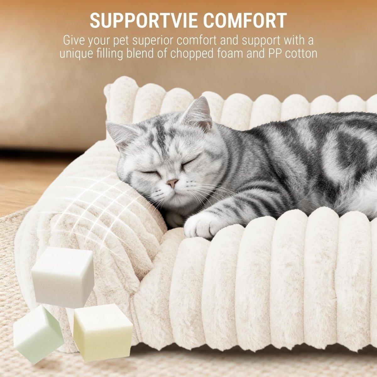 Cat Sofa Bed 60x45cm Faux Fur Pet Couch Washable Cover Non Slip White - Kwikley