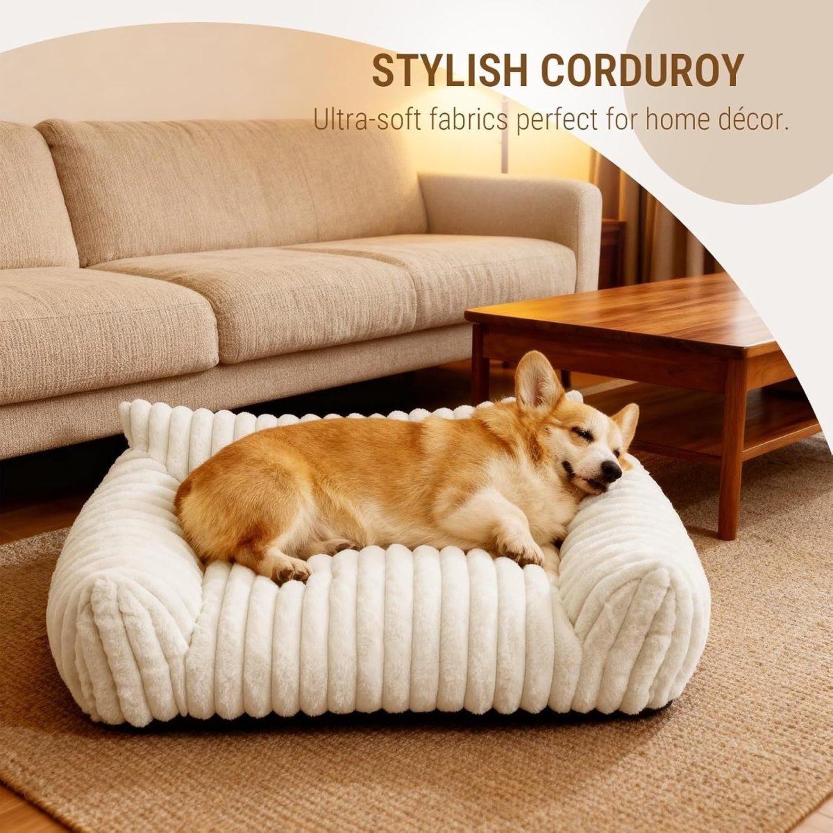 Cat Sofa Bed 60x45cm Faux Fur Pet Couch Washable Cover Non Slip White - Kwikley