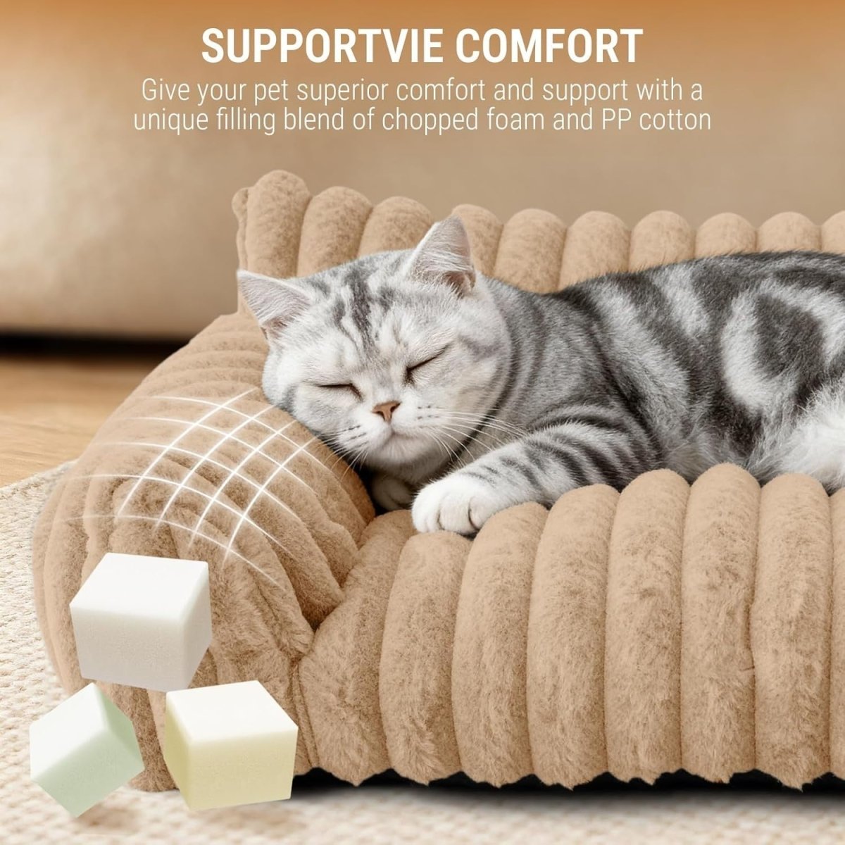 Cat Sofa Bed 60x45cm Faux Rabbit Fur Pet Couch Non Slip Camel - Kwikley