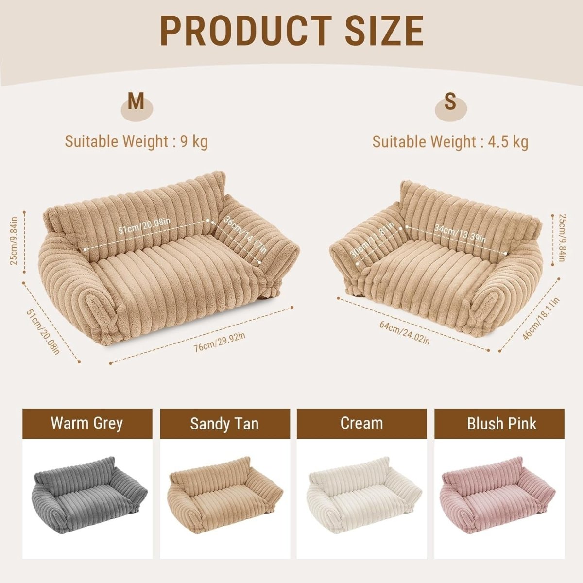 Cat Sofa Bed 60x45cm Faux Rabbit Fur Pet Couch Non Slip Camel - Kwikley