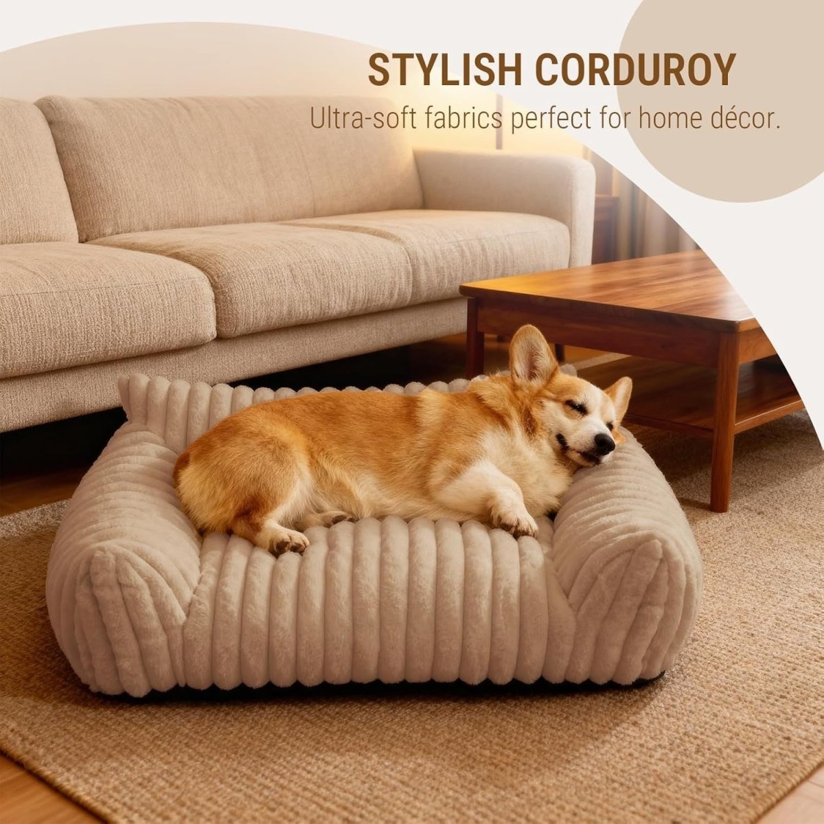 Cat Sofa Bed 60x45cm Faux Rabbit Fur Pet Couch Non Slip Camel - Kwikley