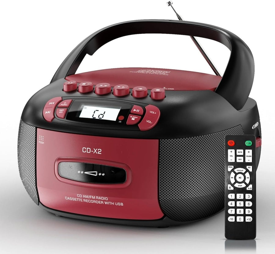 CD Cassette Boombox Bluetooth AM FM Radio USB Remote Stereo - Kwikley