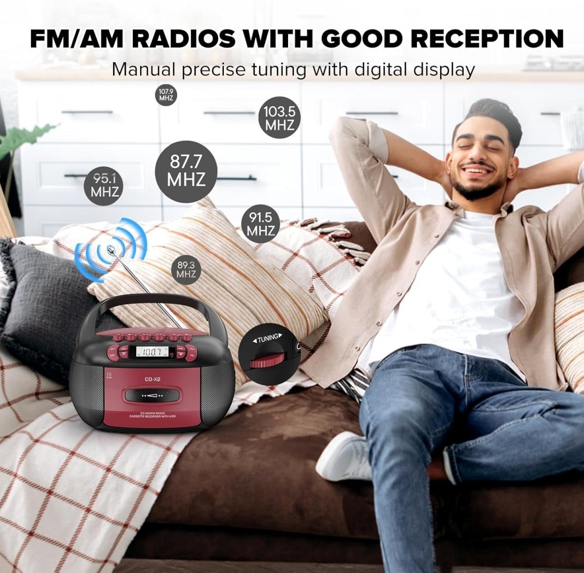 CD Cassette Boombox Bluetooth AM FM Radio USB Remote Stereo - Kwikley