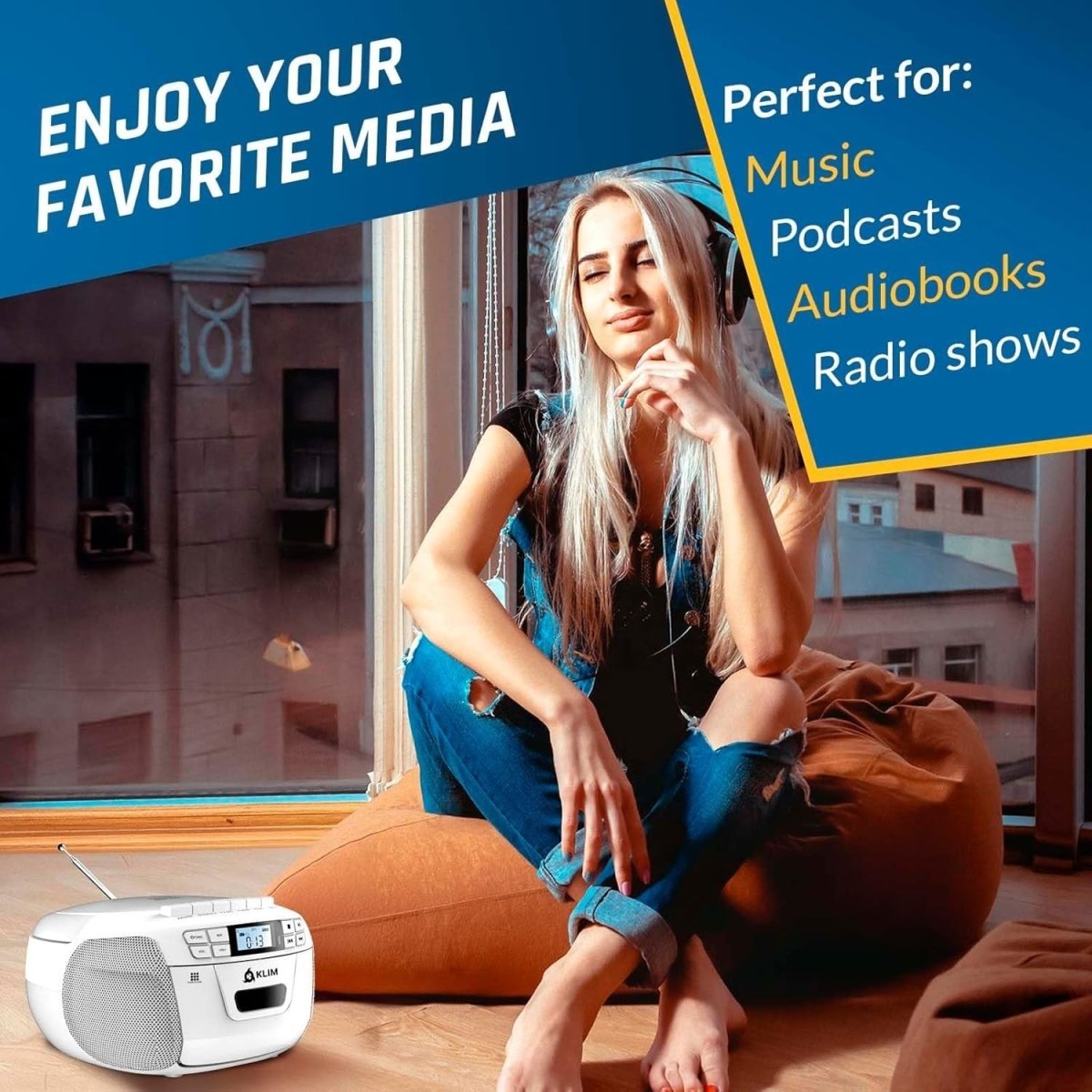 CD Cassette Player Bluetooth Boombox AM FM Radio USB Portable White - Kwikley